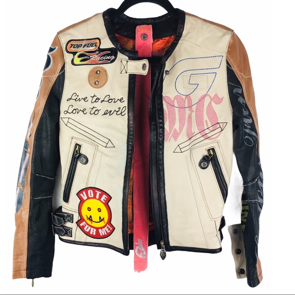 💙 SUPER G PSYCHO Leather Motorcycle Jacket - Picture 3 of 15